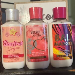 Bath & Body Works Starfruit Sangria, Velvet Sugar, Bali Mango Lotion Trio